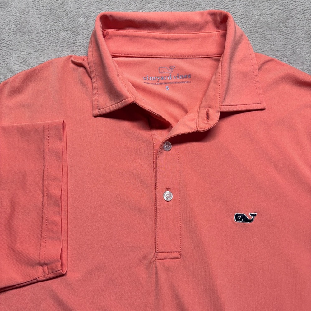Vineyard Vines Mens S Performance Polo Shirt Coral Pink Short Sleeve 1K0996